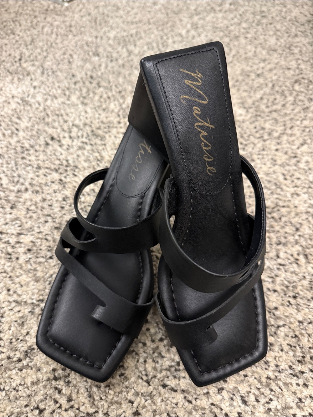 Matisse Black Square-Toe Strappy Mule Heels
